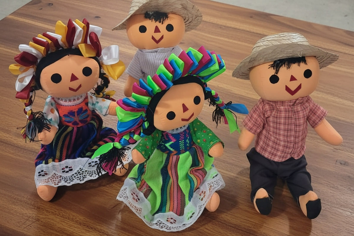 Muñecos de Trapo Artesanal Mexicanos Panchito & Lele (30cm) / Mayoreo 6 piezas