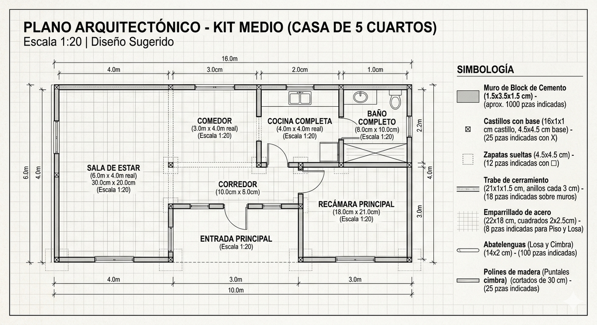 Materiales Maqueta Escala 1:20 Paquete 5 Cuartos