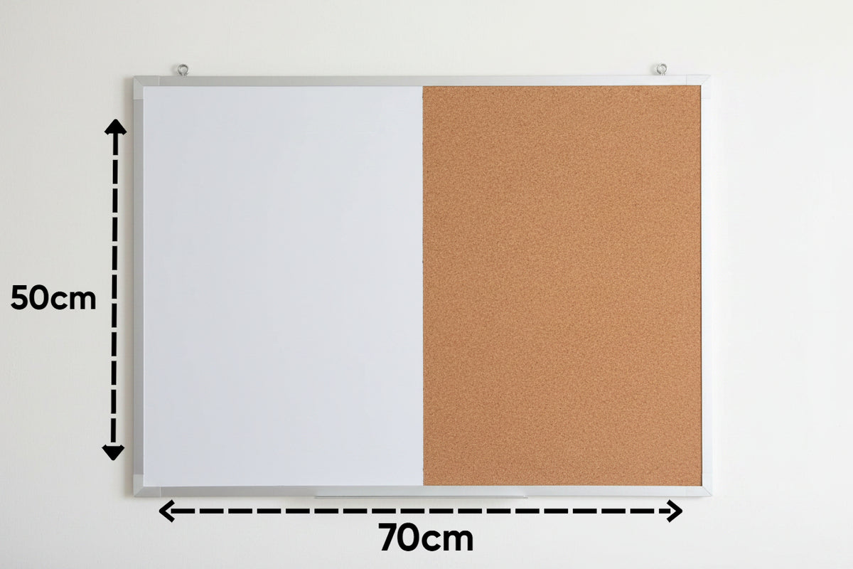 Pizarrón Mixto Blanco y Corcho 50cmX70cm