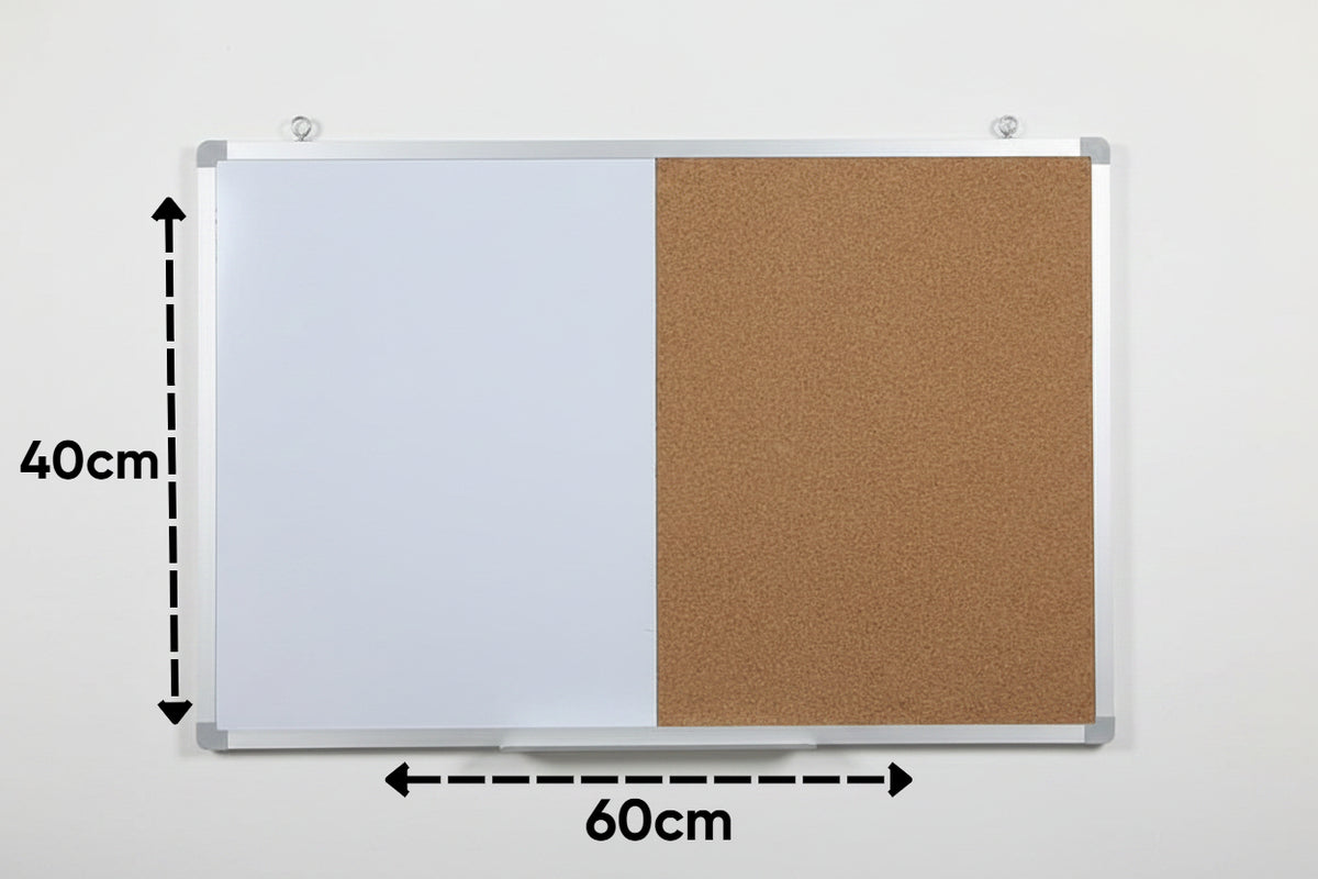 Pizarron Mixto Blanco y corcho 40cmX60cm